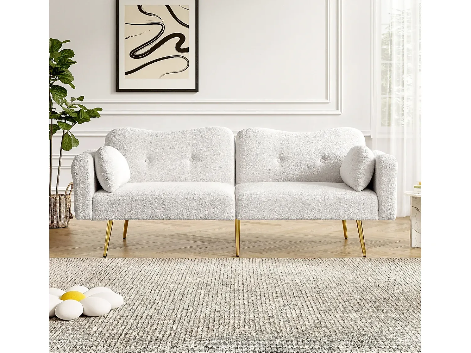 ModernLuxe Sofá 2 lugares - Encosto ajustável - Pés de metal banhado a ouro -^ Sofá