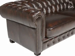 Sofá|LINEA SOFA Sofá 3 lugares 100% pele de búfalo Castanho estilo chesterfield - BRENTON Castanho chocolate