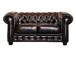 New LINEA SOFA Sofá 2 lugares 100% pele de búfalo Castanho estilo chesterfield - BRENTON Castanho chocolate