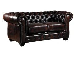 New LINEA SOFA Sofá 2 lugares 100% pele de búfalo Castanho estilo chesterfield - BRENTON Castanho chocolate