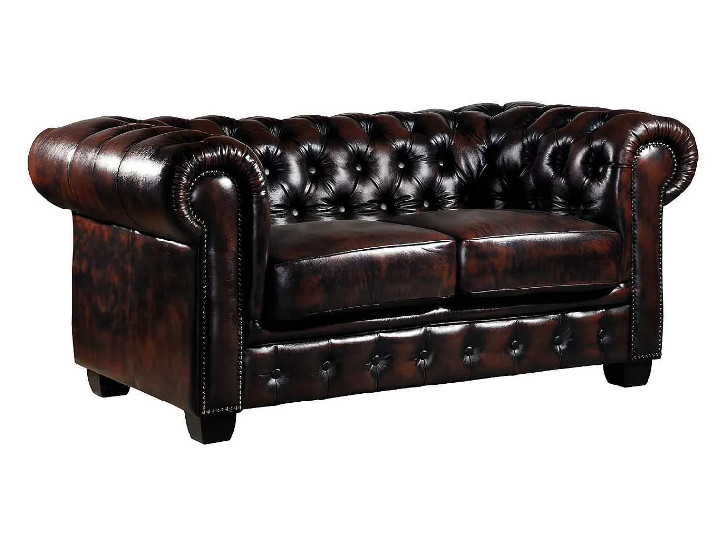 New LINEA SOFA Sofá 2 lugares 100% pele de búfalo Castanho estilo chesterfield - BRENTON Castanho chocolate
