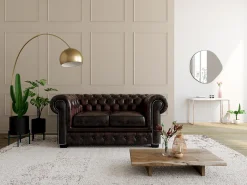 New LINEA SOFA Sofá 2 lugares 100% pele de búfalo Castanho estilo chesterfield - BRENTON Castanho chocolate