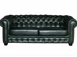 LINEA SOFA Sofá 3 lugares 100% pele de búfalo Verde imperial estilo chesterfield - BRENTON^ Sofá