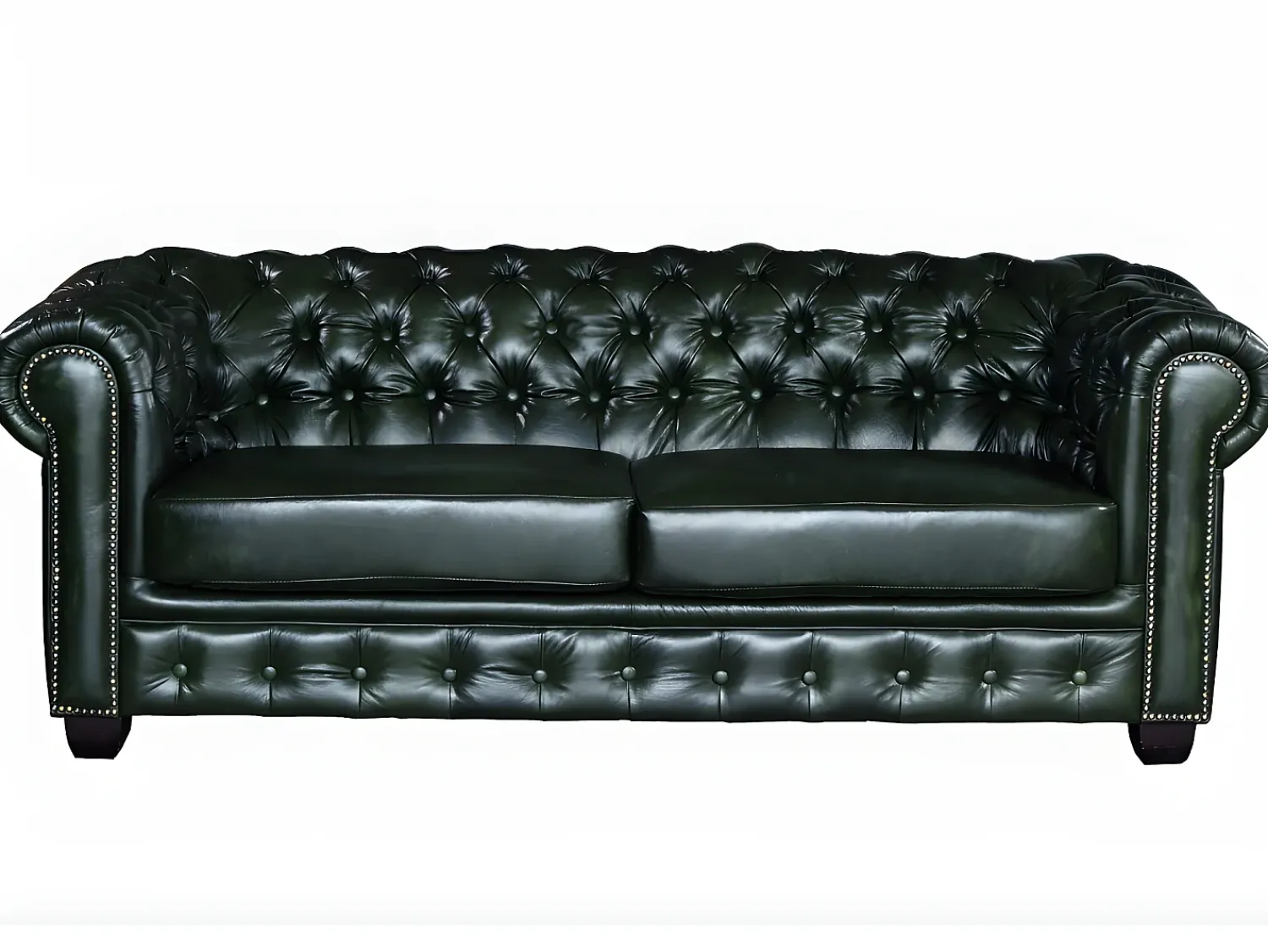 LINEA SOFA Sofá 3 lugares 100% pele de búfalo Verde imperial estilo chesterfield - BRENTON^ Sofá