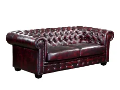 Discount LINEA SOFA Sofá 3 lugares 100% pele de búfalo Cereja estilo chesterfield - BRENTON Bordeaux