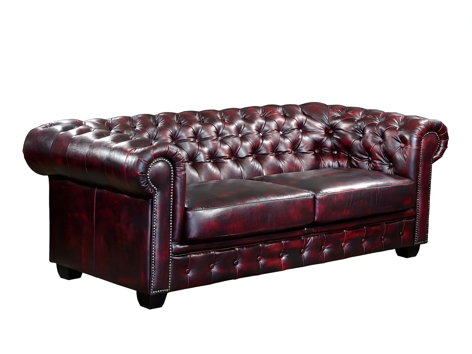 Discount LINEA SOFA Sofá 3 lugares 100% pele de búfalo Cereja estilo chesterfield - BRENTON Bordeaux