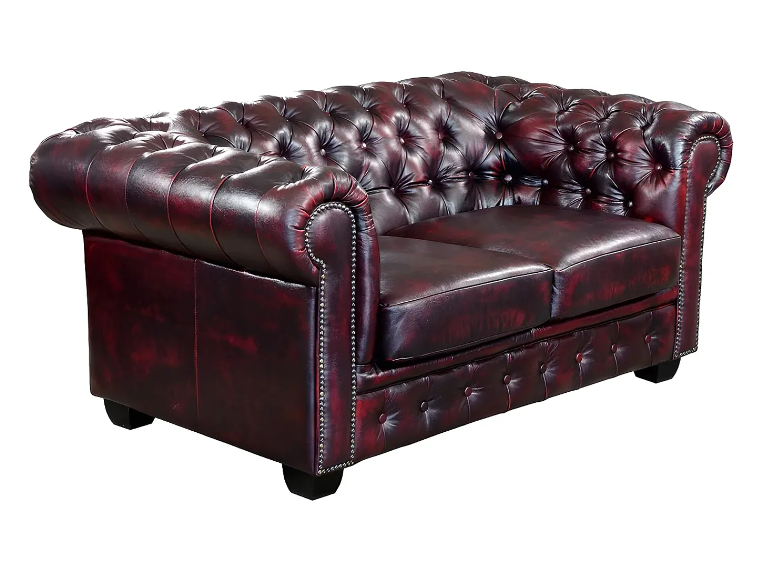 Online LINEA SOFA Sofá 2 lugares 100% pele de búfalo Cereja estilo chesterfield - BRENTON Bordeaux