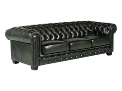 Sofá*LINEA SOFA Sofá 4 lugares 100% pele Verde Escuro estilo chesterfield - BRENTON Verde pinho