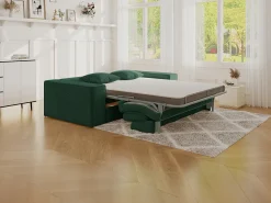 Vente-unique Sofá 3 lugares abertura rápida veludo canelado , cama 140 cm, colchão 14 cm^ Sofá