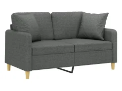 Sofá 2 lugares +almofadas decorativas 120cm tecido cinza-escuro PT319440^ Sofá