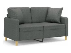 Sofá 2 lugares +almofadas decorativas 120cm tecido cinza-escuro PT319440^ Sofá