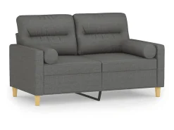 Sofá 2 lugares +almofadas decorativas 120cm tecido cinza-escuro PT590538^ Sofá