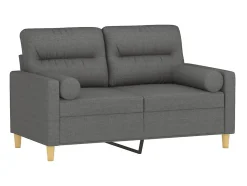 Sofá 2 lugares +almofadas decorativas 120cm tecido cinza-escuro PT590538^ Sofá