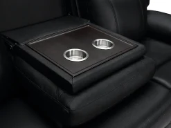 Vente-unique Sofá 3 lugares articulado elétrico em pele com mesinha porta-copos KENNETH^ Sofá