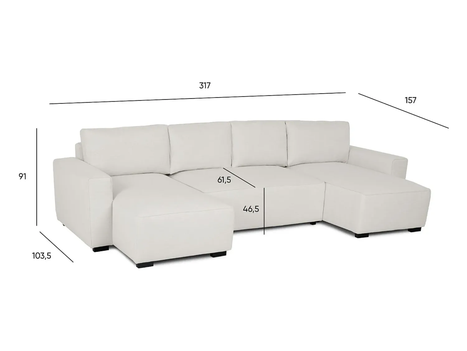 Sofá* Sofá 5 lugares - chaise avec cama panorâmica (317 x 157 x 91 cm) - JORDAN Bege