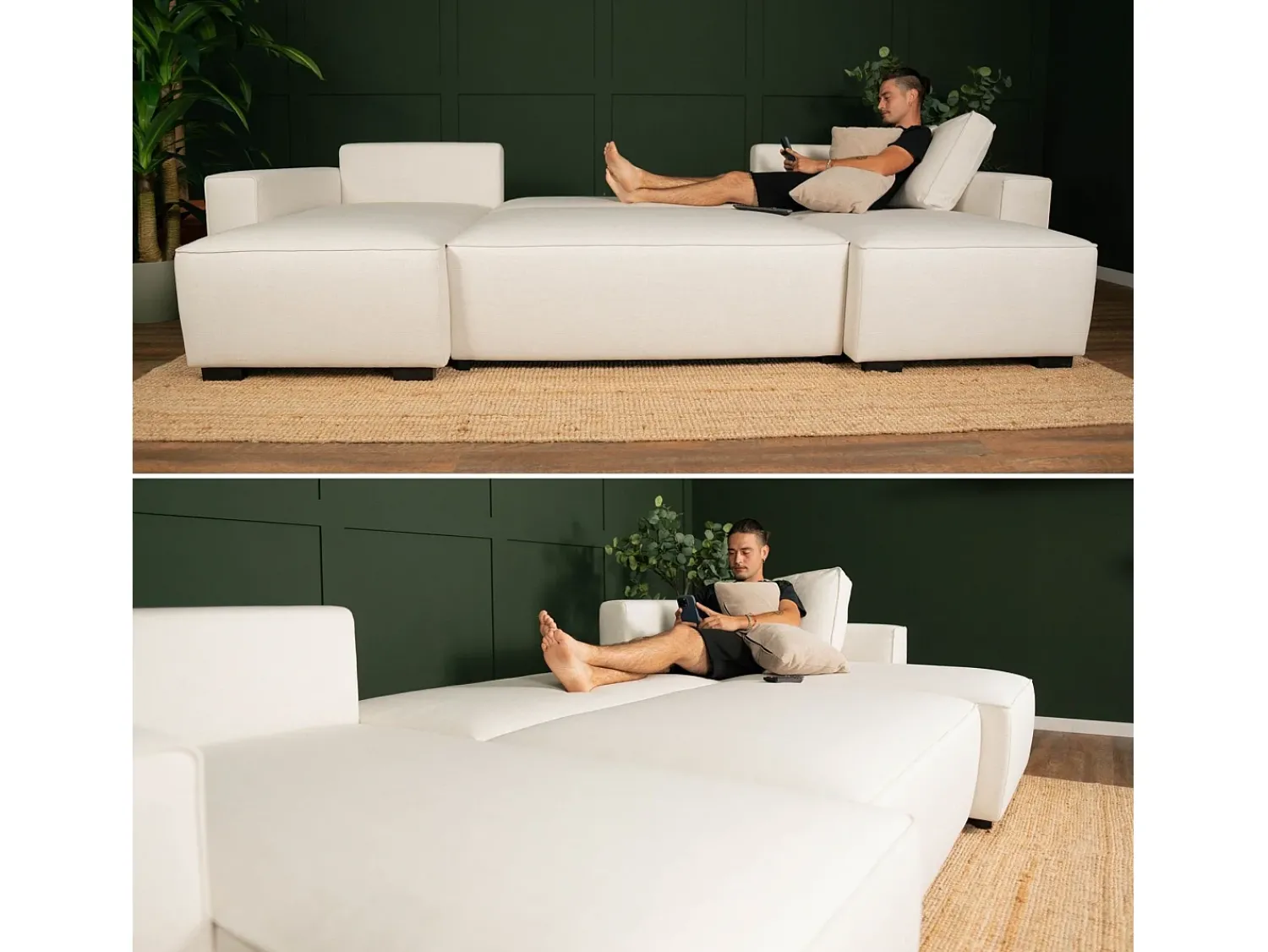 Sofá* Sofá 5 lugares - chaise avec cama panorâmica (317 x 157 x 91 cm) - JORDAN Bege