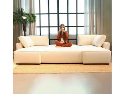 Sofá* Sofá 5 lugares - chaise avec cama panorâmica (317 x 157 x 91 cm) - JORDAN Bege