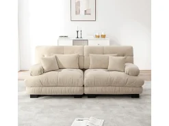 Sofá|DripeX Sofá 2 lugares - com 4 almofadas - estrutura madeira maciça + tecido pelúcia - 220x77x81cm Bege
