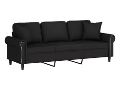 Sofá* Sofá 3 lugares c/ almofadas decorativas 180 cm veludo PT475184 Preto