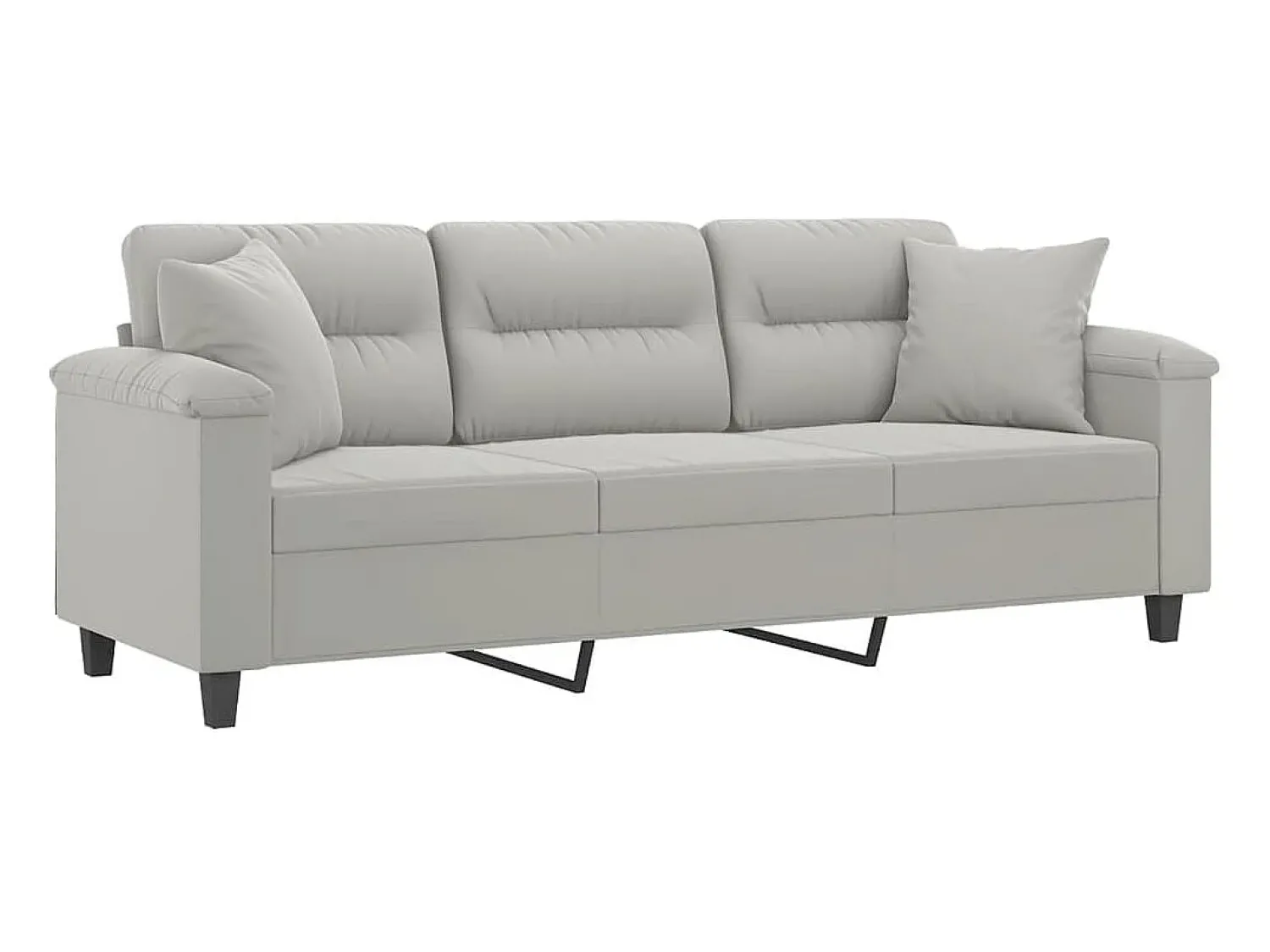 Sofá| Sofá 3 lugares c/ almofadas 180 cm microfibra cinzento-claro PT758781 Cinzento claro
