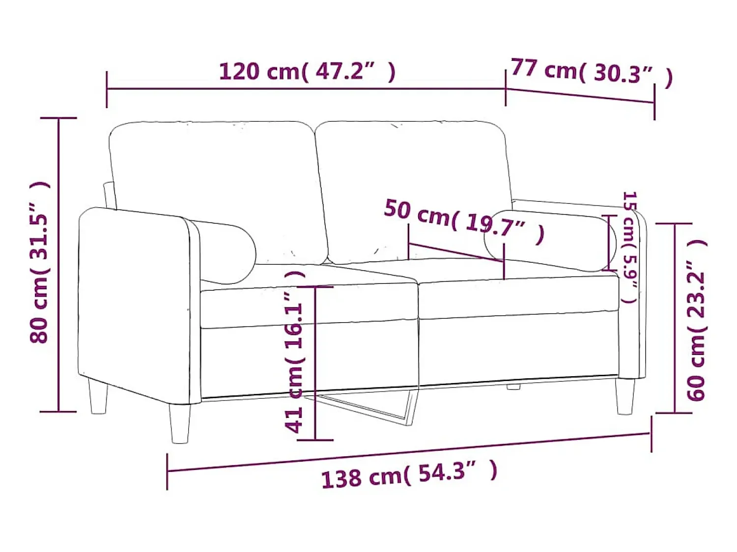 vidaxl Sofá 2 lugares c/ almofadas decorativas 120 cm veludo^ Sofá