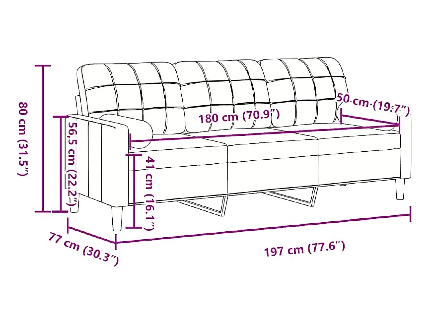 vidaxl Sofá 3 lugares c/ almofadas decorativas 180 cm veludo^ Sofá