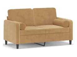 Sofá| Sofá 2 lugares c/ almofadas decorativas 120 cm veludo PT477136 Castanho