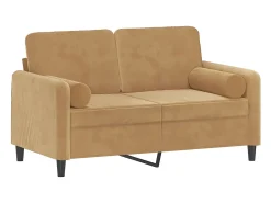 Sofá| Sofá 2 lugares c/ almofadas decorativas 120 cm veludo PT477136 Castanho