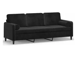 Discount Sofá 3 lugares c/ almofadas decorativas 180 cm veludo PT654480 Preto