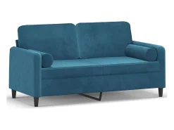 Outlet Sofá 2 lugares c/ almofadas decorativas 140 cm veludo PT160018 Azul