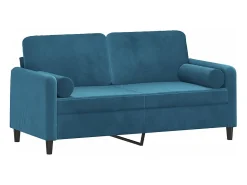 Outlet Sofá 2 lugares c/ almofadas decorativas 140 cm veludo PT160018 Azul