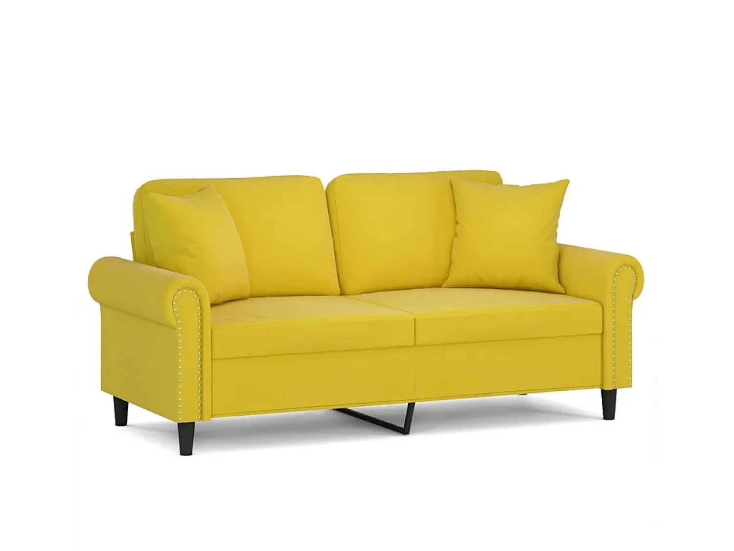 Sofá| Sofá 2 lugares c/ almofadas decorativas 140 cm veludo PT847543 Amarelo