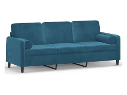 Sofá| Sofá 3 lugares c/ almofadas decorativas 180 cm veludo PT318481 Azul