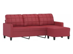 Sofá 3 lugares c/ apoio pés 180 cm couro artif. tinto PT752979^ Sofá