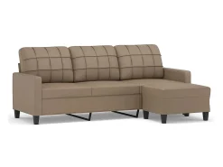 Sofá* Sofá 3 lugares c/ apoio pés 180 cm couro artificial cappuccino PT441003 Castanho