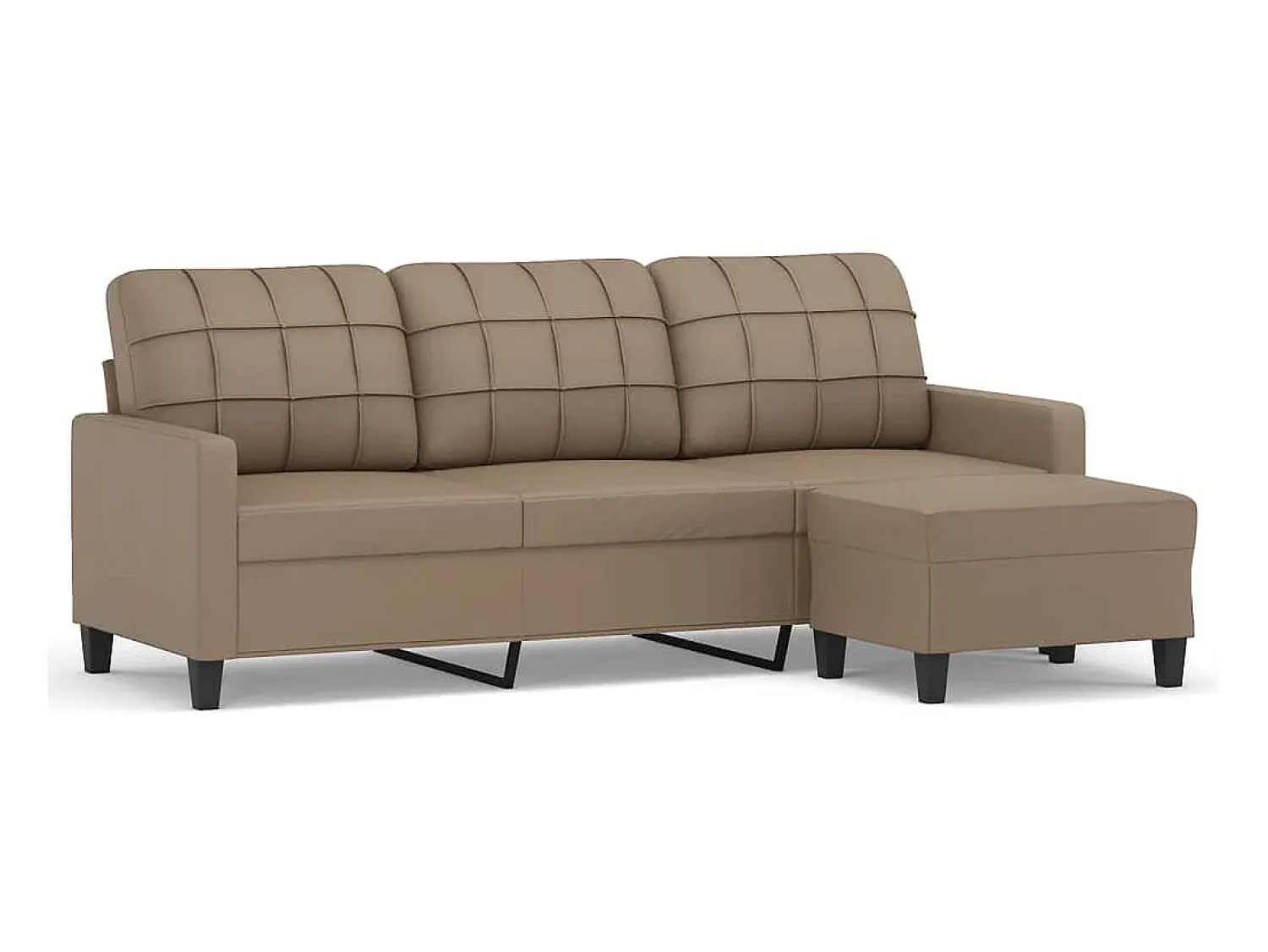 Sofá* Sofá 3 lugares c/ apoio pés 180 cm couro artificial cappuccino PT441003 Castanho