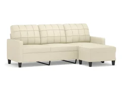 Sofá| Sofá 3 lugares c/ apoio pés 180 cm couro artificial cor PT460679 Creme