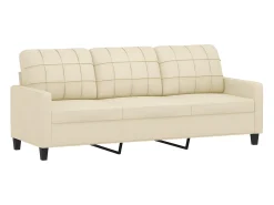 Sofá| Sofá 3 lugares c/ apoio pés 180 cm couro artificial cor PT460679 Creme