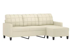 Sofá| Sofá 3 lugares c/ apoio pés 180 cm couro artificial cor PT460679 Creme