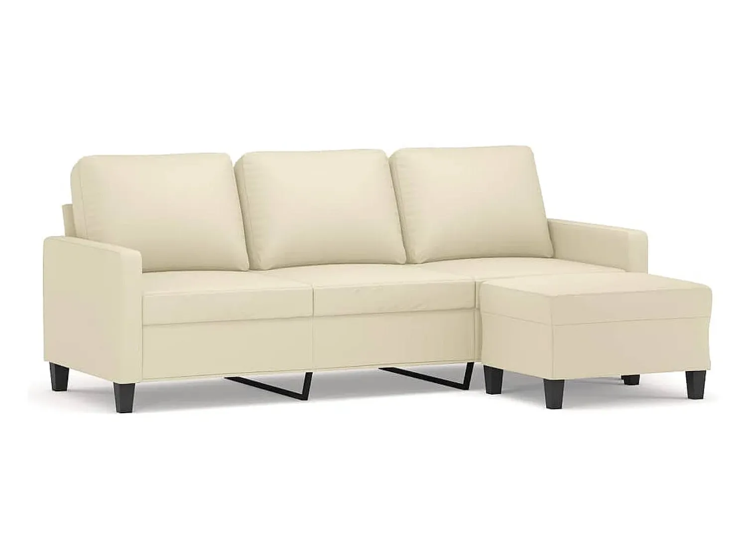 vidaxl Sofá 3 lugares c/ apoio pés 180 cm couro artificial cor^ Sofá