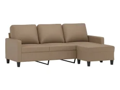 Sofá| Sofá 3 lugares c/ apoio pés 180 cm couro artificial cappuccino PT914167 Castanho