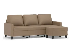 Sofá| Sofá 3 lugares c/ apoio pés 180 cm couro artificial cappuccino PT914167 Castanho