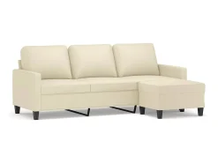 Sofá| Sofá 3 lugares c/ apoio pés 180 cm couro artificial cor PT374220 Creme