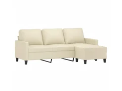 Sofá| Sofá 3 lugares c/ apoio pés 180 cm couro artificial cor PT374220 Creme