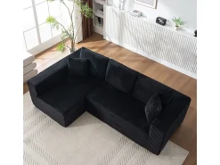 Sale DripeX Sofá 3 lugares canto esquerdo modular - Veludo canelado - 2 travesseiros, chaise - 258x155x89cm Preto