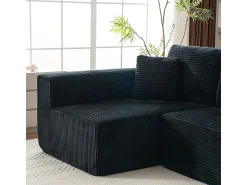 Sale DripeX Sofá 3 lugares canto esquerdo modular - Veludo canelado - 2 travesseiros, chaise - 258x155x89cm Preto