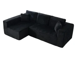 Sale DripeX Sofá 3 lugares canto esquerdo modular - Veludo canelado - 2 travesseiros, chaise - 258x155x89cm Preto