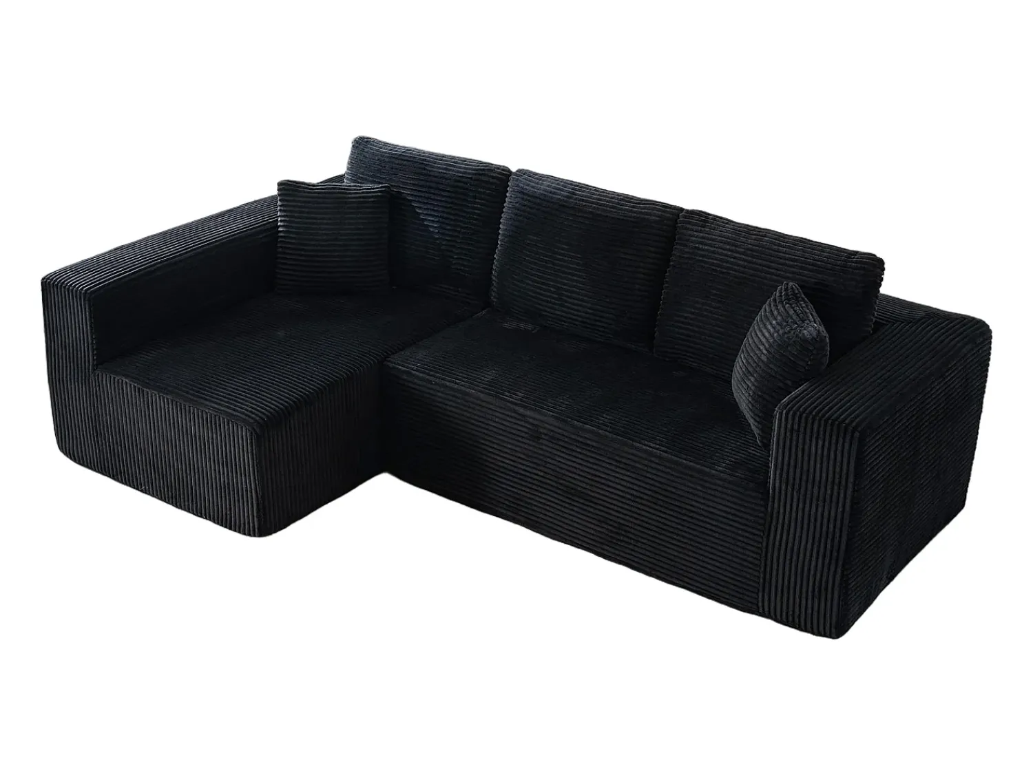 Sale DripeX Sofá 3 lugares canto esquerdo modular - Veludo canelado - 2 travesseiros, chaise - 258x155x89cm Preto