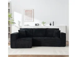 Sale DripeX Sofá 3 lugares canto esquerdo modular - Veludo canelado - 2 travesseiros, chaise - 258x155x89cm Preto