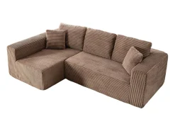 DripeX Sofá 3 lugares canto esquerdo modular - Veludo canelado - 2 travesseiros, chaise - 258x155x89cm^ Sofá